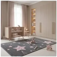 KADIMA DESIGN Kinderteppich Waschbar Sterne TASNA Strapazierfähig OEKO-TEX in Pink | Gr.: 160 x 230 cm