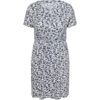 KAFFE CURVE Midikleid "Damen Kleid KCmella", Damen, Gr. L, N-Gr, blau (blau fog with coffee bean flower), Obermaterial: 95% Viskose CV. 5% Elasthan EL., Kleider Midikleid