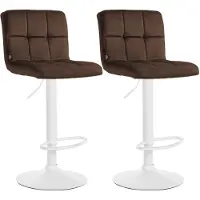 CLP 2er Set Barhocker Peru Samtbezug höhenverstellbar drehbar mit Rückenlehne | braun Farbe braun Gestell Farbe weiß