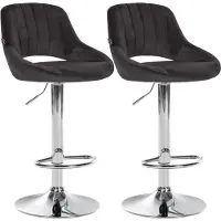 CLP 2er Set Barhocker Milet Samtbezug höhenverstellbar drehbar mit Rückenlehnen schwarz Material Gestell Metall in Chromoptik