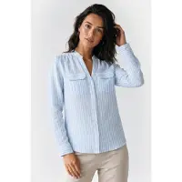 Brooks Brothers Corean Collar Shirt Linen Sky Blue Größe: L | Longsleeves Outlet | Damen | Weiß