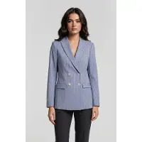 Brooks Brothers Pinstripe Linen Blend Double-breasted Blazer Light Blue Größe: M | Blazer Outlet | Damen | Weiß