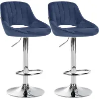 CLP 2er Set Barhocker Milet Samtbezug höhenverstellbar drehbar mit Rückenlehnen blau Material Gestell Metall in Chromoptik