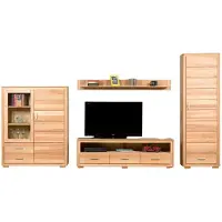Woodline Wohnwand Genf Set VI Kernbuche Massivholz geölt 4-teilig