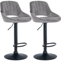 CLP 2er Set Barhocker Milet Samtbezug höhenverstellbar drehbar mit Rückenlehnen dunkelgrau Material Gestell Metall matt schwarz