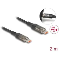 DeLOCK USB 2.0 Daten- und Schnellladekabel USB Type-C Stecker zu Stecker PD 3.0 100 W mit Leistungsanzeige transparent 2 m, 2 m, USB C, USB C, USB 2.0, 0,48 Gbit/s, Schwarz