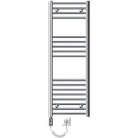 LuxeBath E-Badheizkörper Sahara 400×1200 mm Chrom, gerade, Seitenanschluss, Heizstab 900 W, Thermostat & Display