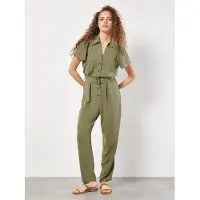 Apricot Jumpsuit "Gathered Sleeve Button Down Jumpsuit", Damen, Gr. L (40), N-Gr, grün (khaki), Obermaterial: 100% Polyester PES., Overalls Jumpsuit, mit Knopfleiste, mit Taillengürtel