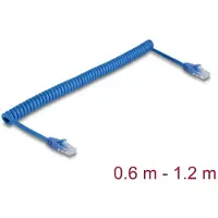 DeLOCK RJ45 Spiralkabel Stecker zu Stecker Cat.6 UTP 0,6 m bis 1,2 m blau