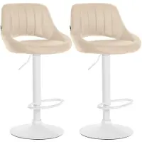 CLP 2er Set Barhocker Milet Kunstleder höhenverstellbar drehbar mit Rückenlehnen | Farbe creme Material Gestell Metall matt weiss