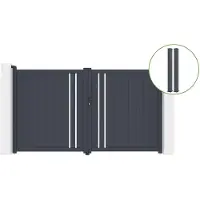 Casanoov Flügeltor Giona 300x180cm Aluminium & 2 Eifel Pfosten 15x15cm H.190cm Grau