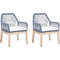 Beliani Gartenstuhl 2er Set Marineblau Kunststoff-Geflecht und Akazienholz Landhausstil Gartenzubehör Gartenmöbel Terrassenmöbel