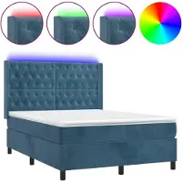 Syfax Boxspringbett mit Matratze & LED Dunkelblau 140x200 cm Samt