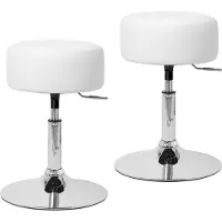 ML-Design Schminkhocker 2er Set, Weiß, verchromter Stahl, Ø33 cm, höhenverstellbar (52–65 cm), drehbar, Polsterhocker mit Kunstlederbezug &