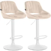CLP 2er Set Barhocker Milet Samtbezug höhenverstellbar drehbar mit Rückenlehnen creme Material Gestell Metall matt weiss