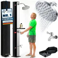 Kesser Solardusche 40- 60 Liter Solar Gartendusche | warmes Wasser | max. 60°C | Inkl. Metall-Duschablage & Schutzhaube | Pooldusche Camping| Regenduschkopf und Wasserhahn Gartenschlauch-Anschluss