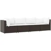 vidaXL 4-tlg. Garten-Lounge-Set mit Kissen Braun Poly Rattan