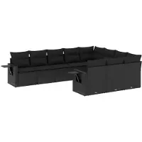 vidaXL 10-tlg. Garten-Sofagarnitur mit Kissen Schwarz Poly Rattan
