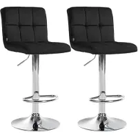 CLP 2er Set Barhocker Peru Samtbezug höhenverstellbar drehbar mit Rückenlehne | Farbe schwarz Gestell Farbe chrom