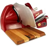 Berkel Home Line 200 Plus Rot, Aufschnittmaschine, Schneidemaschine mit handgefertigtem Schneidebrett