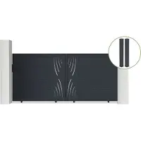 Casanoov Schiebetor Veleta 350x160cm Graues Aluminium & 2 Pfosten 20x20cm H 190