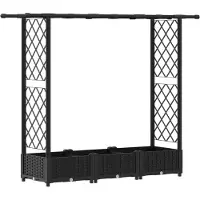 vidaXL Hochbeet mit Rankgitter und Dach Schwarz 164 x 40 x 121 cm PP
