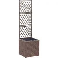 vidaXL "2024"Modernen Hochbeet mit Rankgitter 1 Topf 30x30x107 cm Poly Rattan Braun Design Beete 1297645