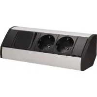 ORNO Möbelsteckdose 2x2P+Z Schuko mit Schalter schwarz-silber Unterbau 9810
