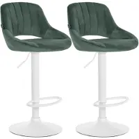CLP 2er Set Barhocker Milet Samtbezug höhenverstellbar drehbar mit Rückenlehnen grün Material Gestell Metall matt weiss