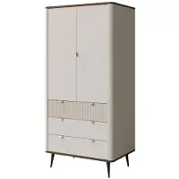 Mirjan 24 Kleiderschrank 3S2D MARLY REG 1, Kleiderschrank mit drei Schubladen und zwei Drehtüren, Schwarze Metallfüße (Farbe: Cashmere / Cashmere + Nuss)