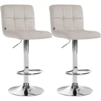 CLP 2er Set Barhocker Peru Samtbezug höhenverstellbar drehbar mit Rückenlehne creme Gestell Farbe chrom