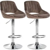 CLP 2er Set Barhocker Milet Samtbezug höhenverstellbar drehbar mit Rückenlehnen braun Material Gestell Metall in Chromoptik