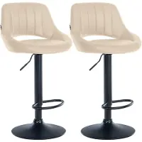 CLP 2er Set Barhocker Milet Kunstleder höhenverstellbar drehbar mit Rückenlehnen creme Material Gestell Metall matt schwarz