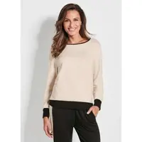 Goldner Luxuriöses Langarm Viskose-Oberteil in beige / schwarz | Gr.: 50