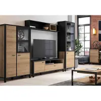 Forte Wohnwand HIGH ROCK 4-tlg. mit Beleuchtung Riviera Eiche Optik /Schwarz
