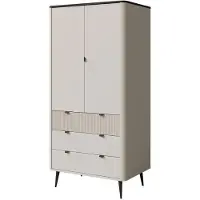 Mirjan 24 Kleiderschrank 3S2D MARLY REG 1, Kleiderschrank mit drei Schubladen und zwei Drehtüren, Schwarze Metallfüße (Farbe: Cashmere / Cashmere + Steingrau)