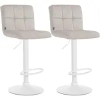 CLP 2er Set Barhocker Peru Samtbezug höhenverstellbar drehbar mit Rückenlehne | Farbe creme Gestell Farbe weiß