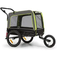 Topmast Hundefahrradanhänger Focus – 600D Oxford Grün – 2-in-1 Hundebuggy – Faltbar – Hundeanhänger – Für Hunde bis 40kg
