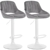 CLP 2er Set Barhocker Milet Samtbezug höhenverstellbar drehbar mit Rückenlehnen dunkelgrau Material Gestell Metall matt weiss