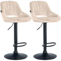 CLP 2er Set Barhocker Milet Samtbezug höhenverstellbar drehbar mit Rückenlehnen creme Material Gestell Metall matt schwarz