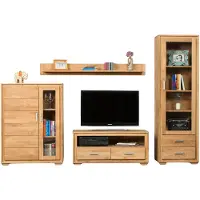 Woodline Wohnwand Basel Set IX Wildeiche Massivholz geölt 4-teilig