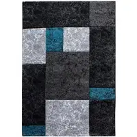 Carpetsale24 Teppich 140x200 cm – Kurzflor Konturenschnitt in Schwarz Grau Blau – Kariertes Design, für Wohnzimmer, Schlafzimmer, Esszimmer