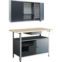 Neuvedené Werkstatt-Set grau 1200 mm 2-tlg bestehend aus Werkbank und Hängeschrank