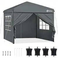 Sekey Faltpavillon 3x3 mit 4 Seitenwänden und mit 4 Sandsäcke, Wasserdicht Pop Up Pavillon für Camping, Festival, Events, Picknicks, Grau