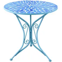 HTI Gartentisch Metall Blau mit Blütenmotiv