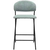 Miliboo - Barhocker aus Stoff in strukturiertem Samt-Effekt in Celadon-Grün H64 cm (2er-Set) BENTA