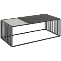 Actona Couchtisch Strington rauchfarbenes Glas & schwarze Marmoroptik, schwarzes Metallgestell - ca. 120 x 60 cm