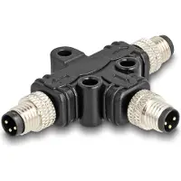 DeLOCK M8 T-Splitter A-kodiert 3 Pin 1 x Stecker zu 2 x Stecker Parallelschaltung, Kabelsplitter, Schwarz, Polyvinylchlorid (PVC), Männlich/Männlich, M8, 38 mm
