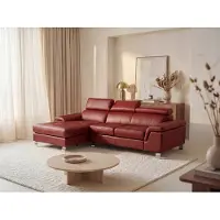 Vente-unique MISHIMA Leder-Ecksofa - Rot - Linkes Ecksofa