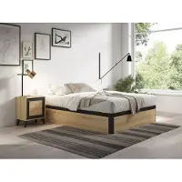 Vente-unique Bett mit Bettkasten 140 x 200 cm - Hellnatur und Schwarz - NAMOSI von YSMÉE